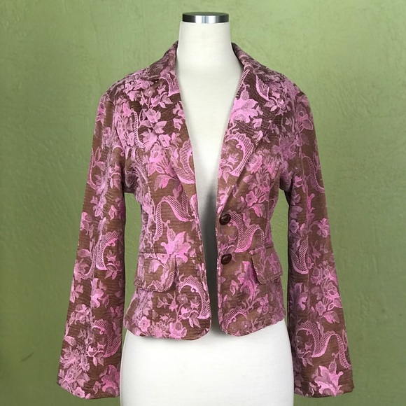 LUCY LOVE Caroline Jacket in Brown and Pink Damask Women medium Jacquard Jacket - Picture 8 of 8